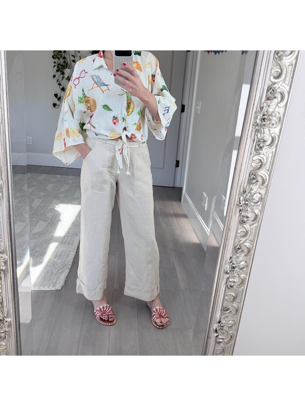 Calypso St. Barth Cream Wide Leg Pants Size S